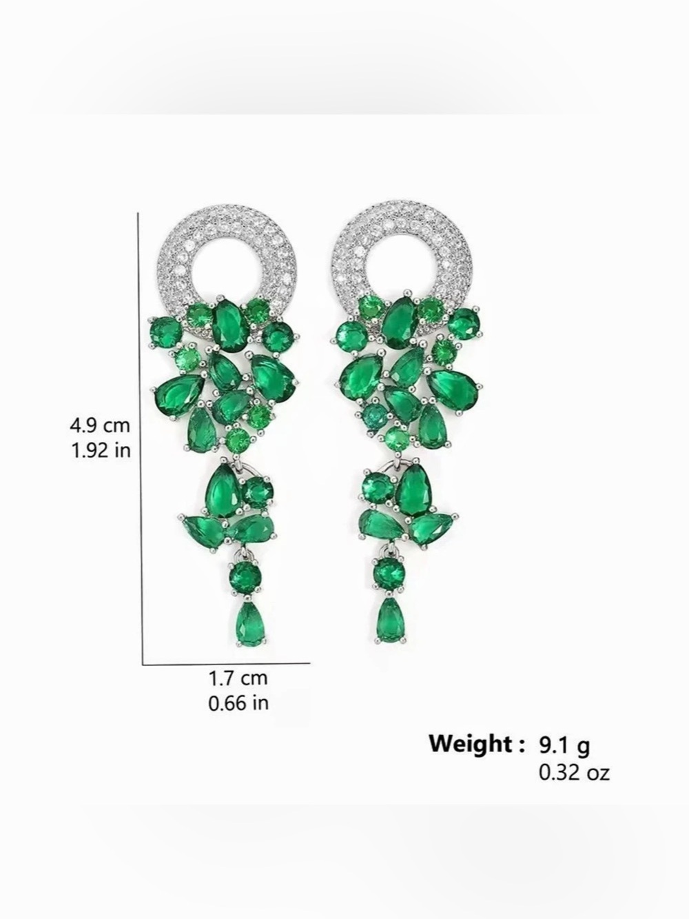 New Green Crystal Drop Earrings - Picture 2 of 2